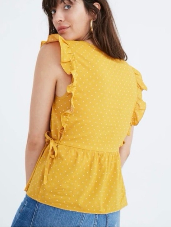 Madewell Mustard Yellow Polka Dot V-Neck Top. Size small - Picture 2 of 9